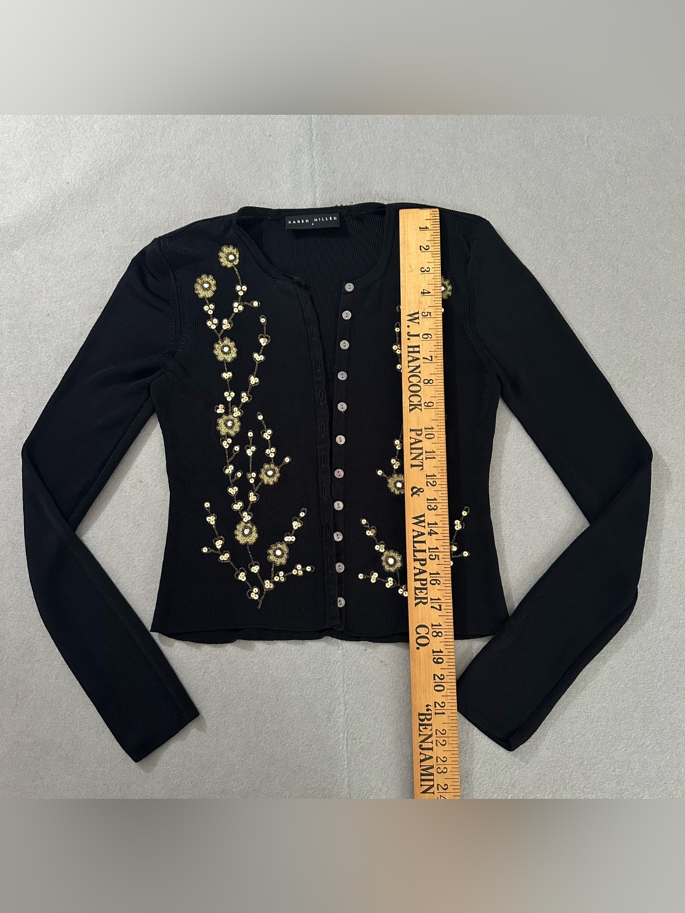 Karen Millen Black Long-Sleeve Cardigan with Gold Embellishments - Picture 3 of 12